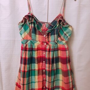 Aeropostale Spaghetti Strap Midi Dress w/Multicolored Check Print